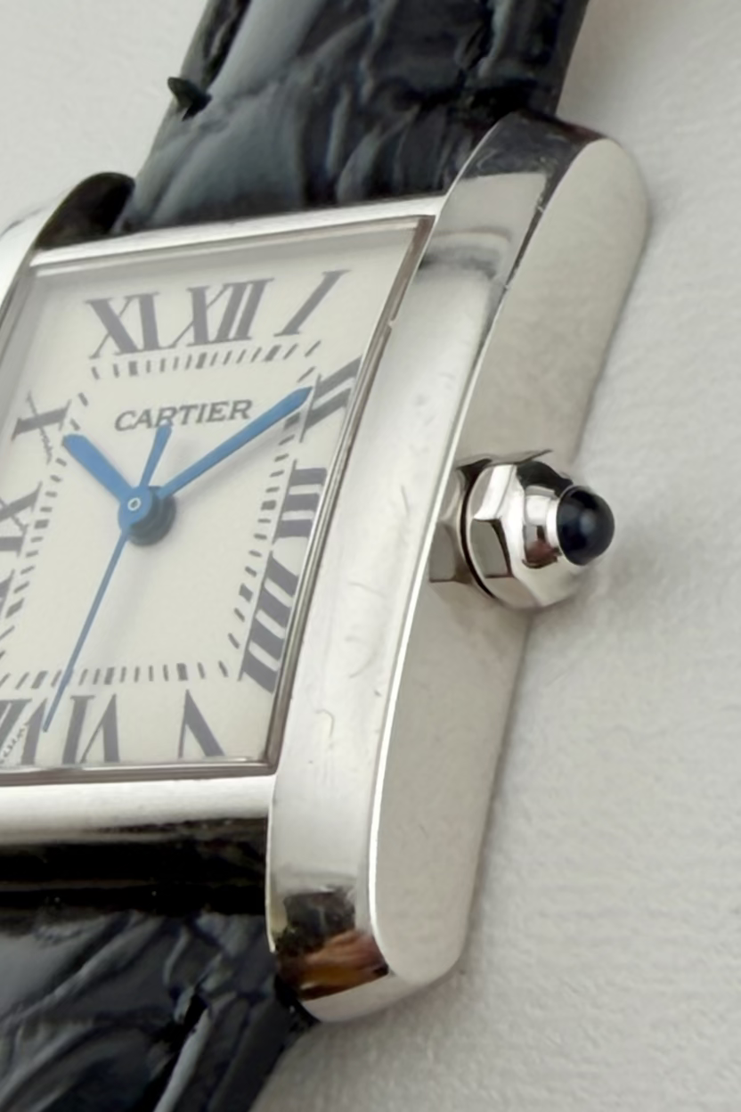 Cartier Tank Française W5001256 Ladies 18K White Gold Quartz Watch Leather Bracelet