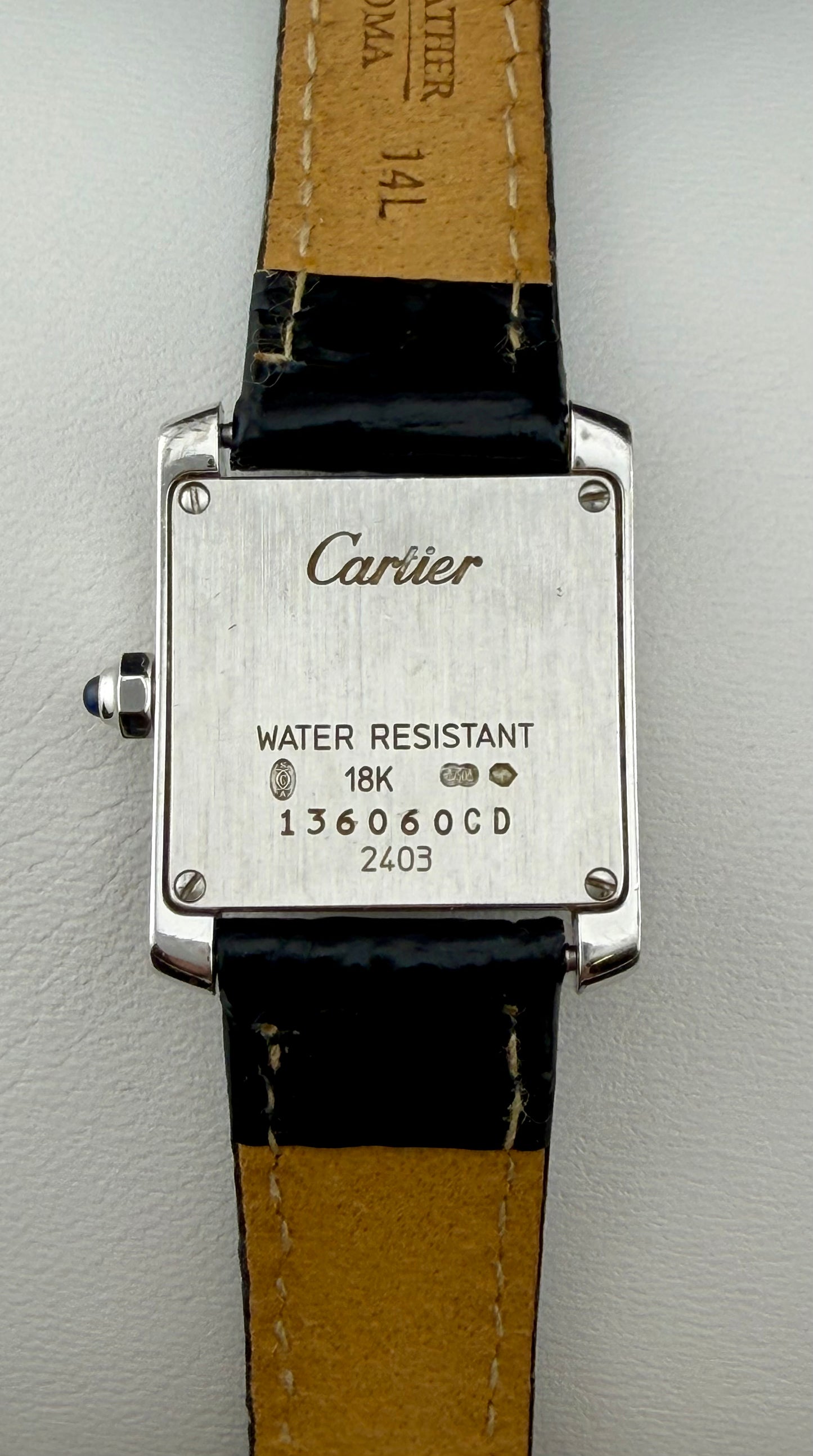Cartier Tank Française W5001256 Ladies 18K White Gold Quartz Watch Leather Bracelet