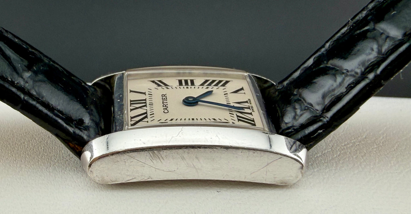 Cartier Tank Française W5001256 Ladies 18K White Gold Quartz Watch Leather Bracelet