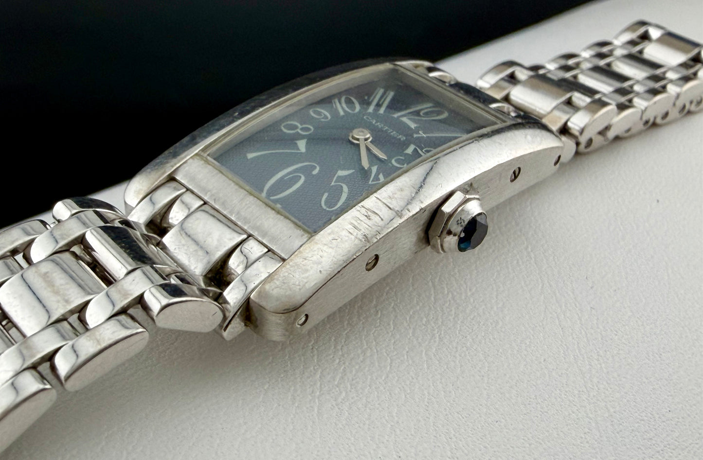 Cartier Tank Américaine 1713 Art Deco Ladies Watch in 18K White Gold Dark Grey Dial