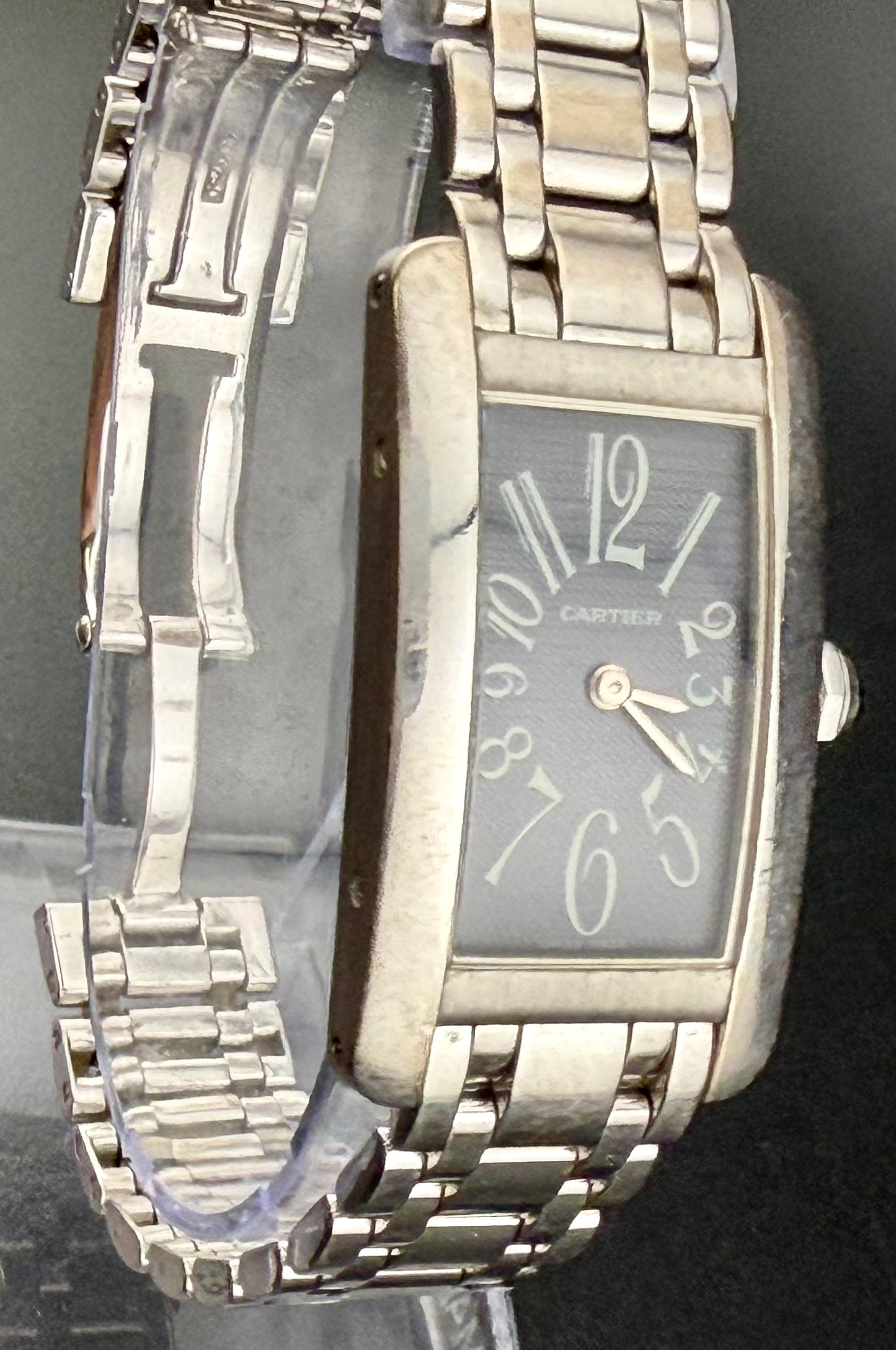 Cartier Tank Américaine 1713 Art Deco Ladies Watch in 18K White Gold Dark Grey Dial