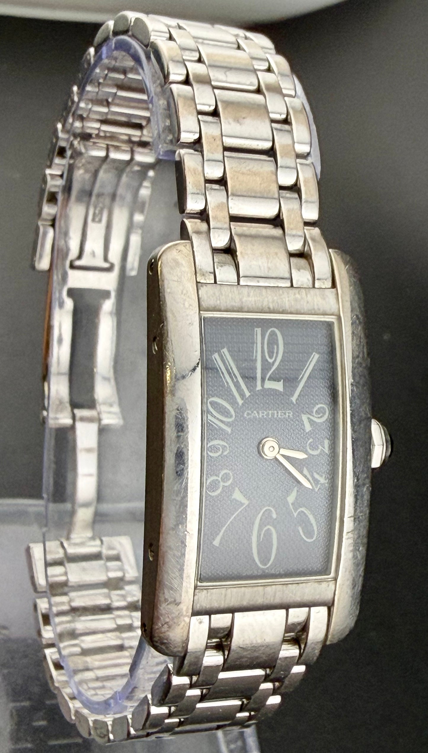 Cartier Tank Américaine 1713 Art Deco Ladies Watch in 18K White Gold Dark Grey Dial