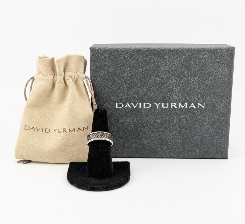 David Yurman Streamline Black 925 Titanium Pavé Three Row Black Diamond Ring 6.5