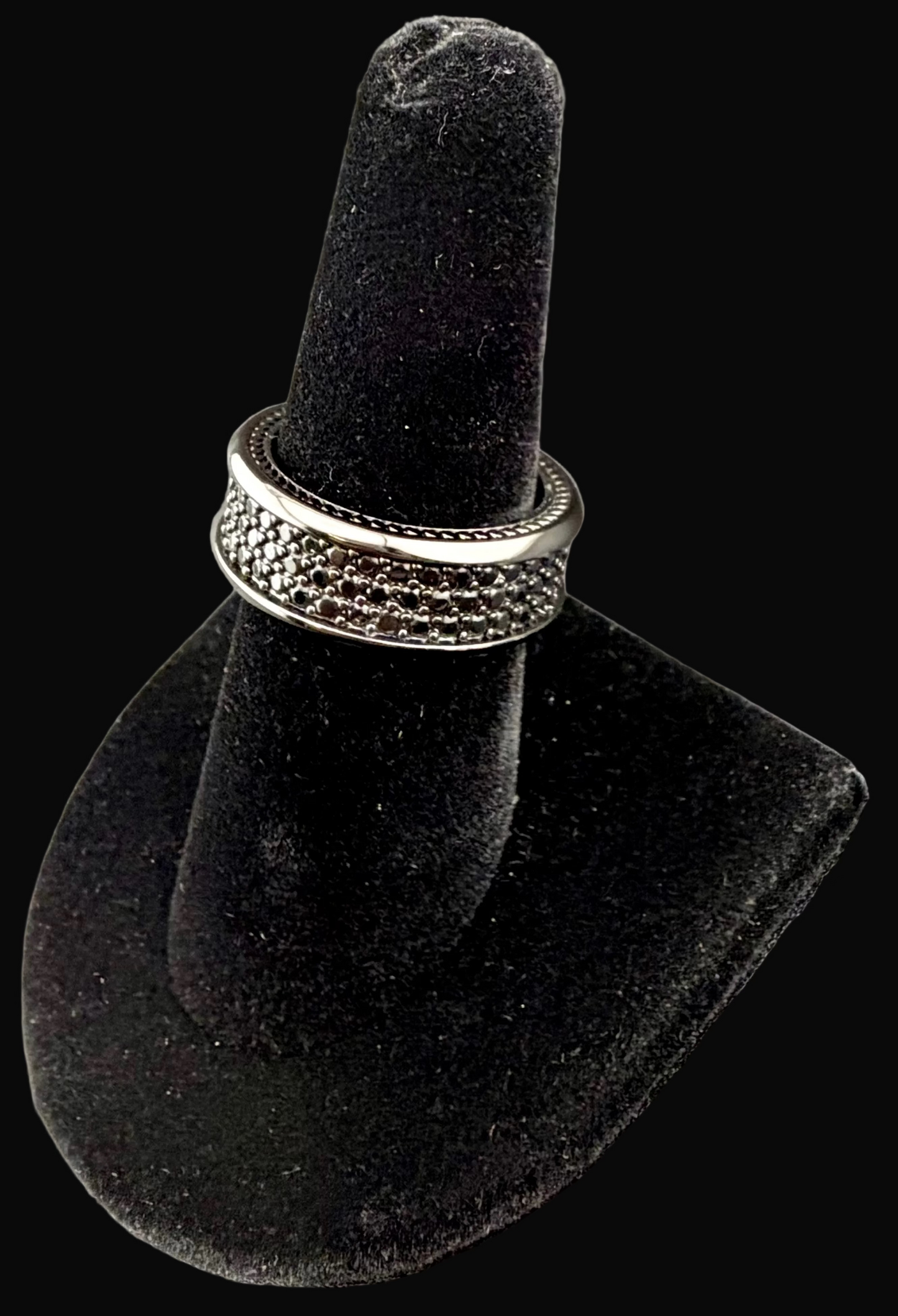 David Yurman Streamline Black 925 Titanium Pavé Three Row Black Diamond Ring 6.5