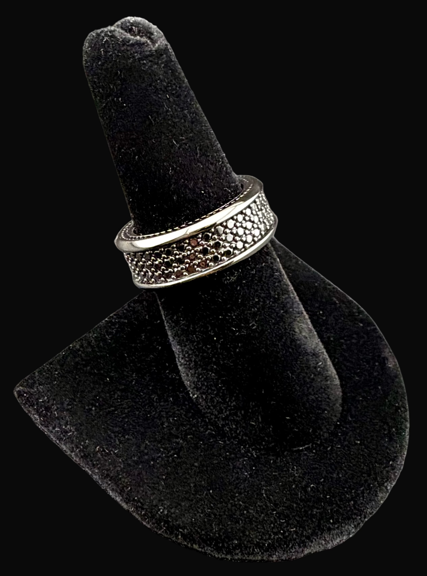 David Yurman Streamline Black 925 Titanium Pavé Three Row Black Diamond Ring 6.5