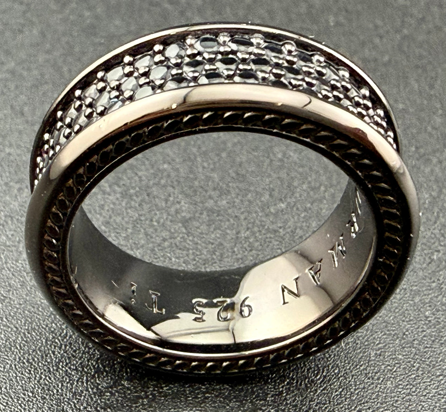 David Yurman Streamline Black 925 Titanium Pavé Three Row Black Diamond Ring 6.5