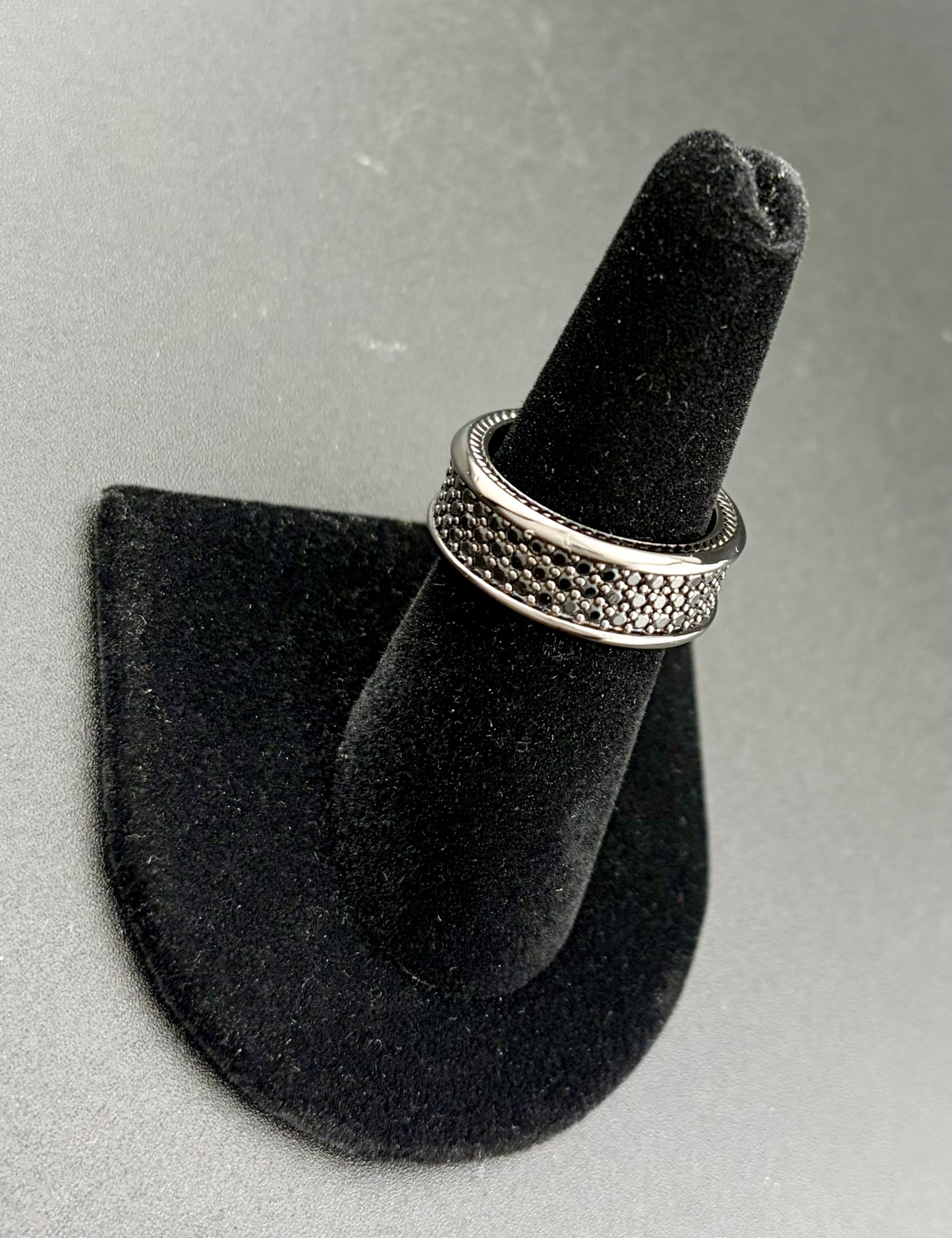 David Yurman Streamline Black 925 Titanium Pavé Three Row Black Diamond Ring 6.5