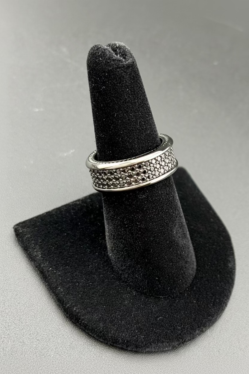 David Yurman Streamline Black 925 Titanium Pavé Three Row Black Diamond Ring 6.5