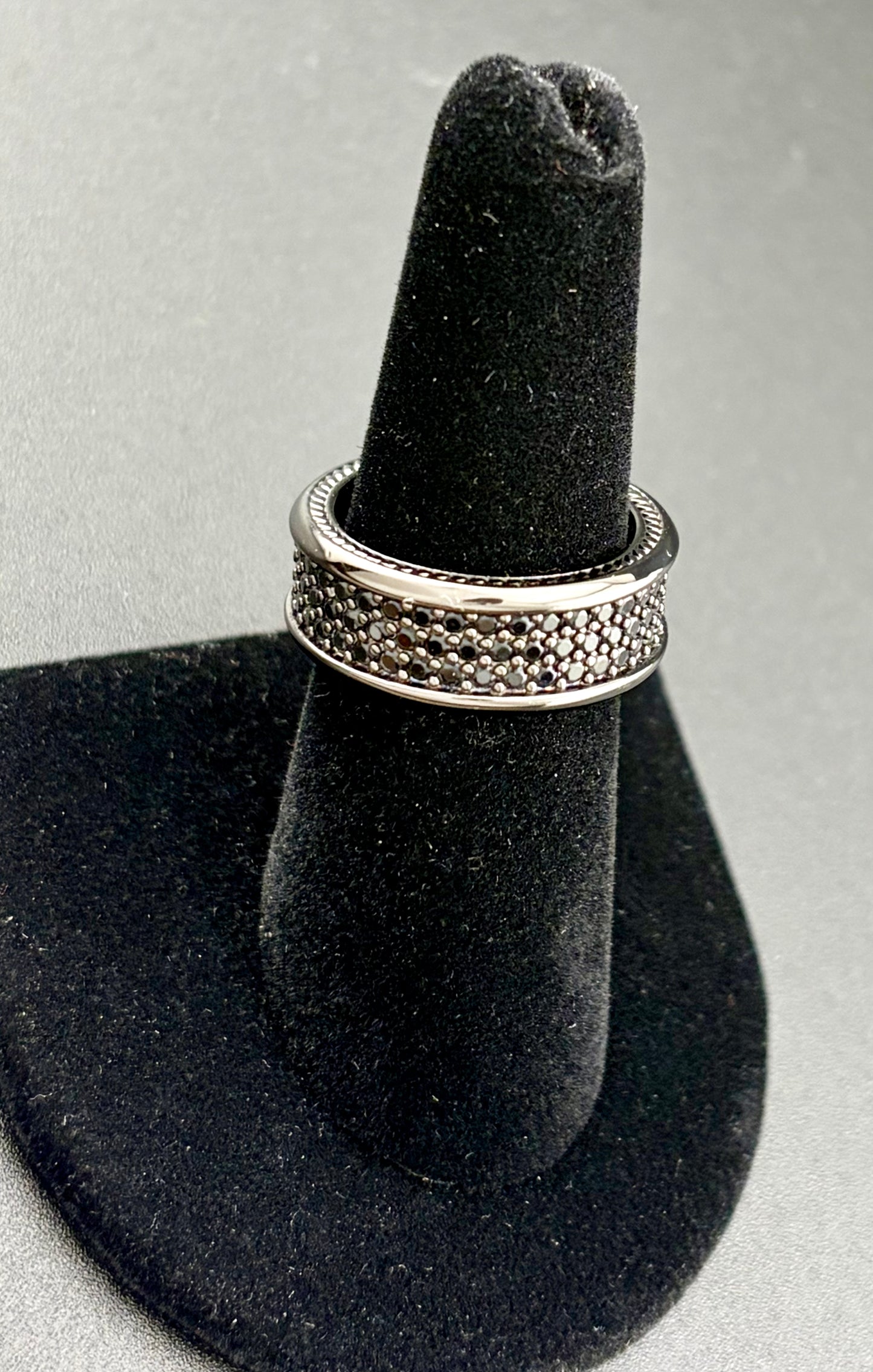 David Yurman Streamline Black 925 Titanium Pavé Three Row Black Diamond Ring 6.5