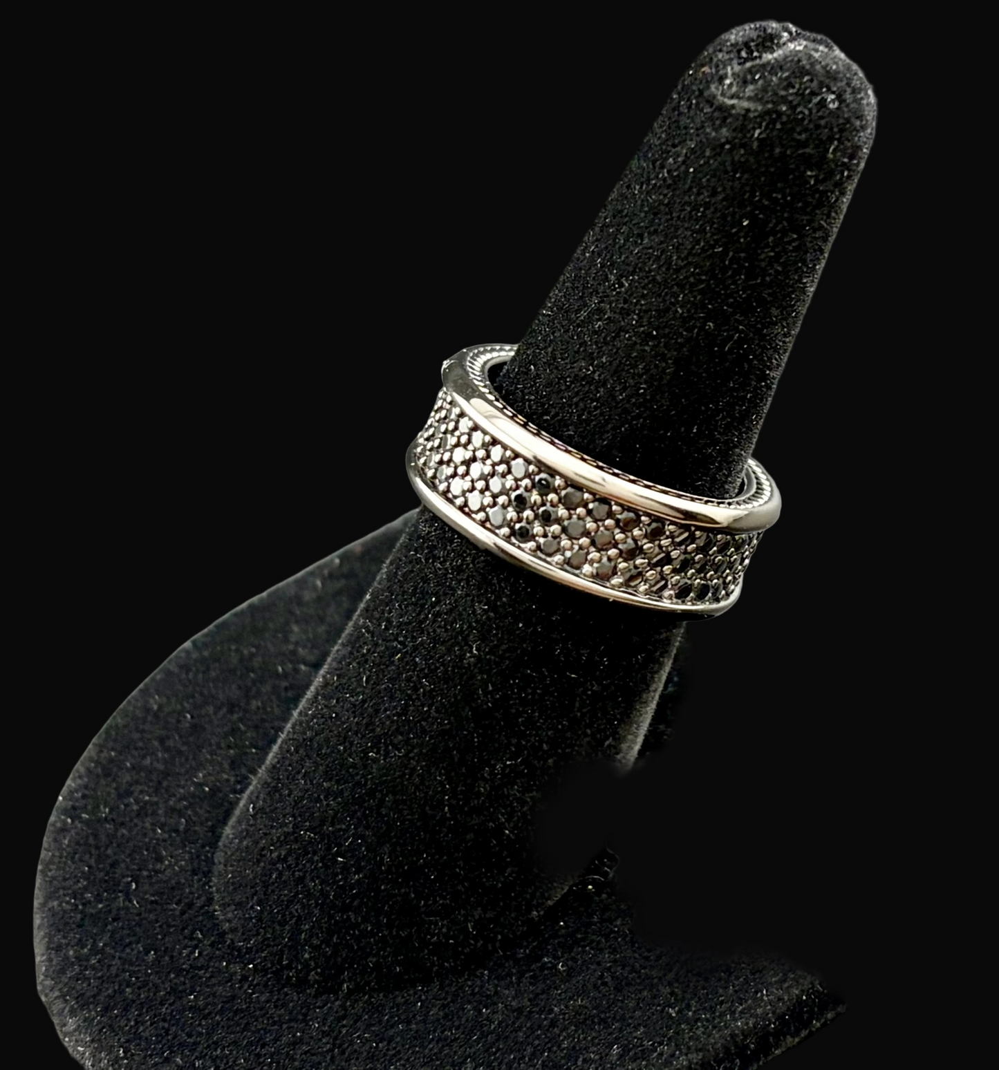 David Yurman Streamline Black 925 Titanium Pavé Three Row Black Diamond Ring 6.5