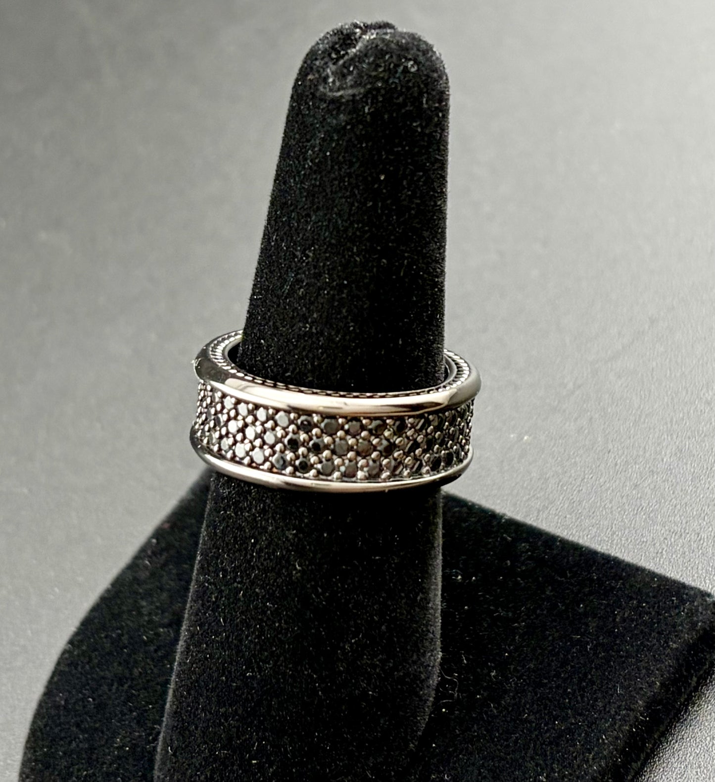 David Yurman Streamline Black 925 Titanium Pavé Three Row Black Diamond Ring 6.5