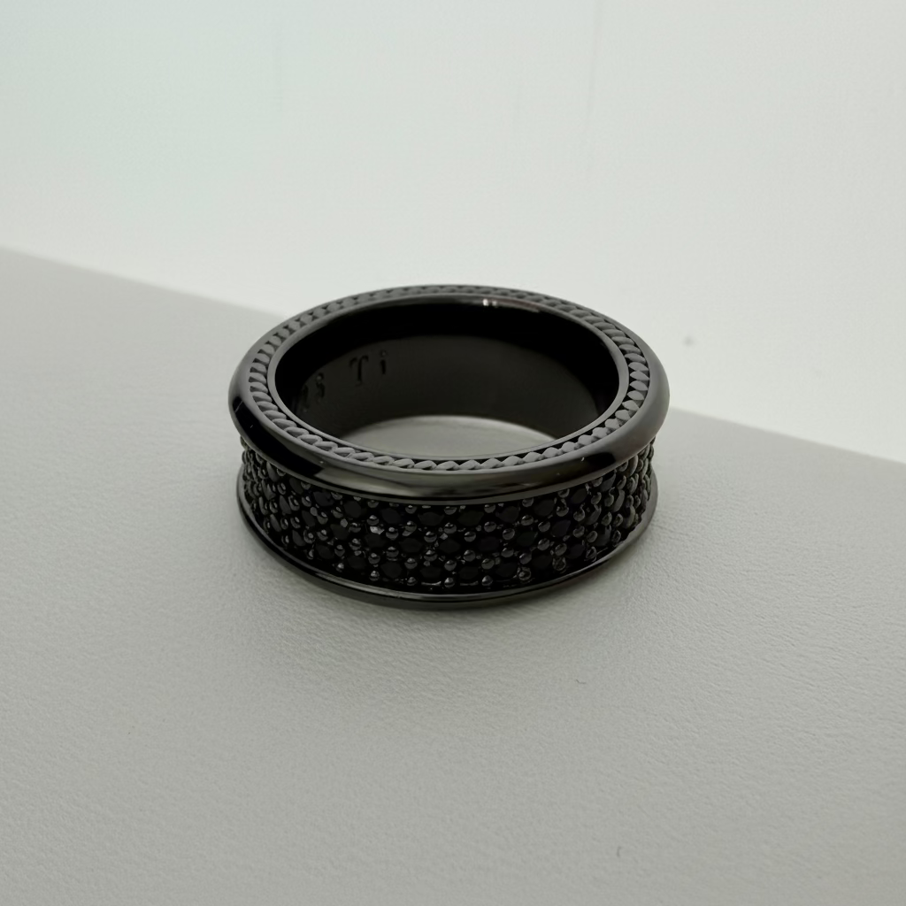 David Yurman Streamline Black 925 Titanium Pavé Three Row Black Diamond Ring 6.5