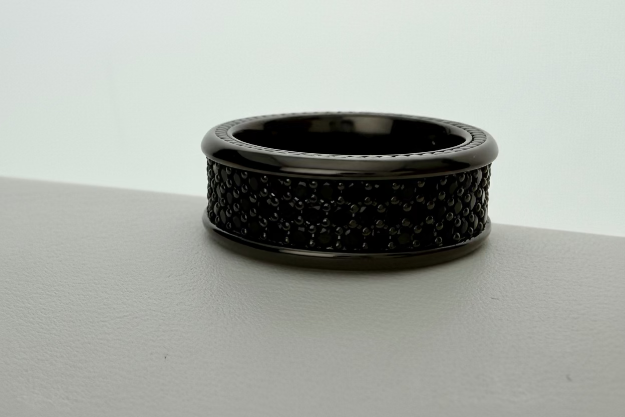David Yurman Streamline Black 925 Titanium Pavé Three Row Black Diamond Ring 6.5
