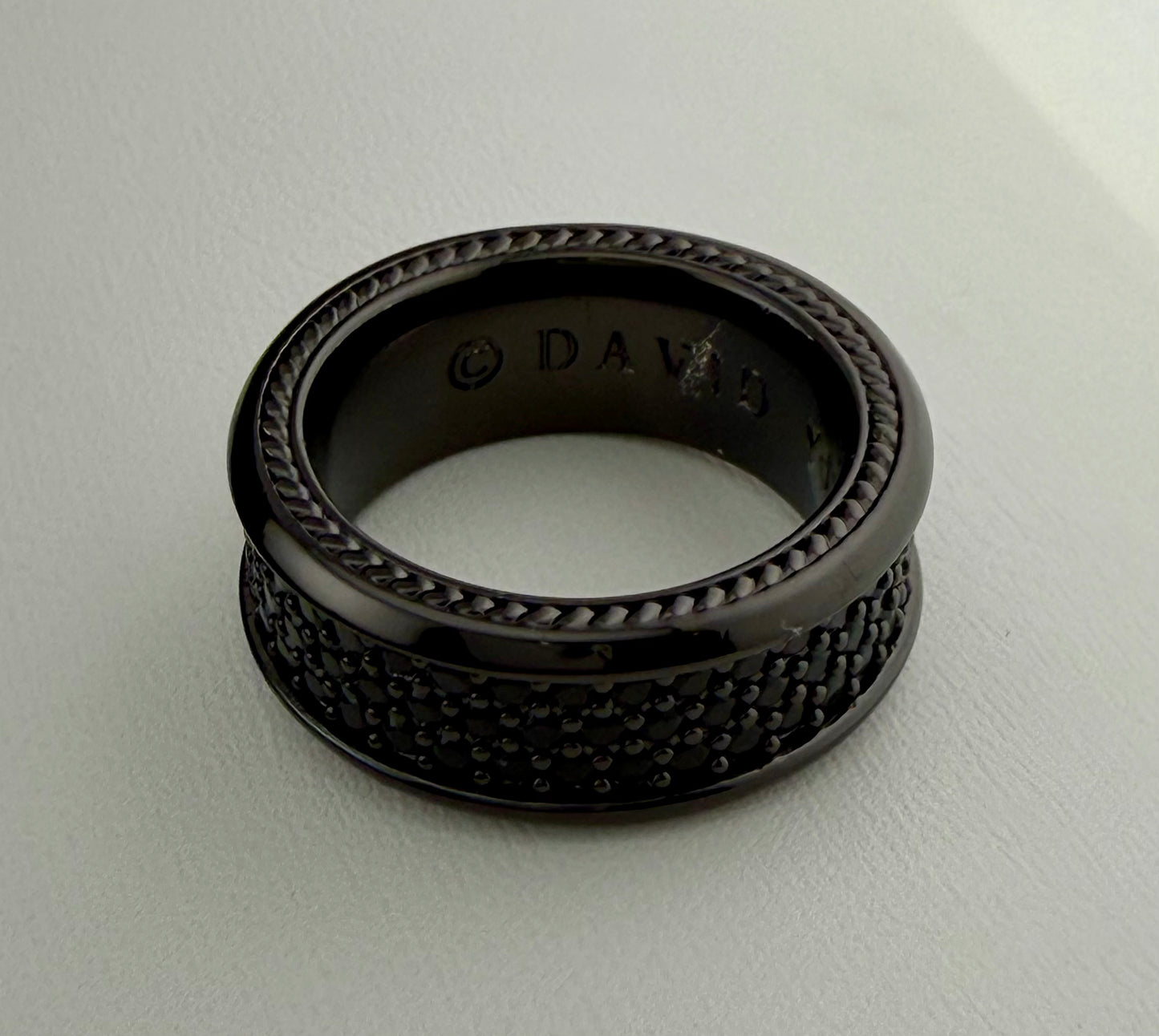 David Yurman Streamline Black 925 Titanium Pavé Three Row Black Diamond Ring 6.5