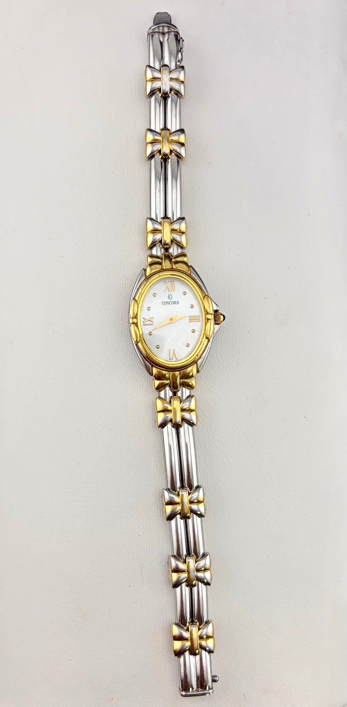 Concord Papillon Mother of Pearl Two Tone Stainless Steel Gold Tone Ladies Watch with 18k Gold Bezel