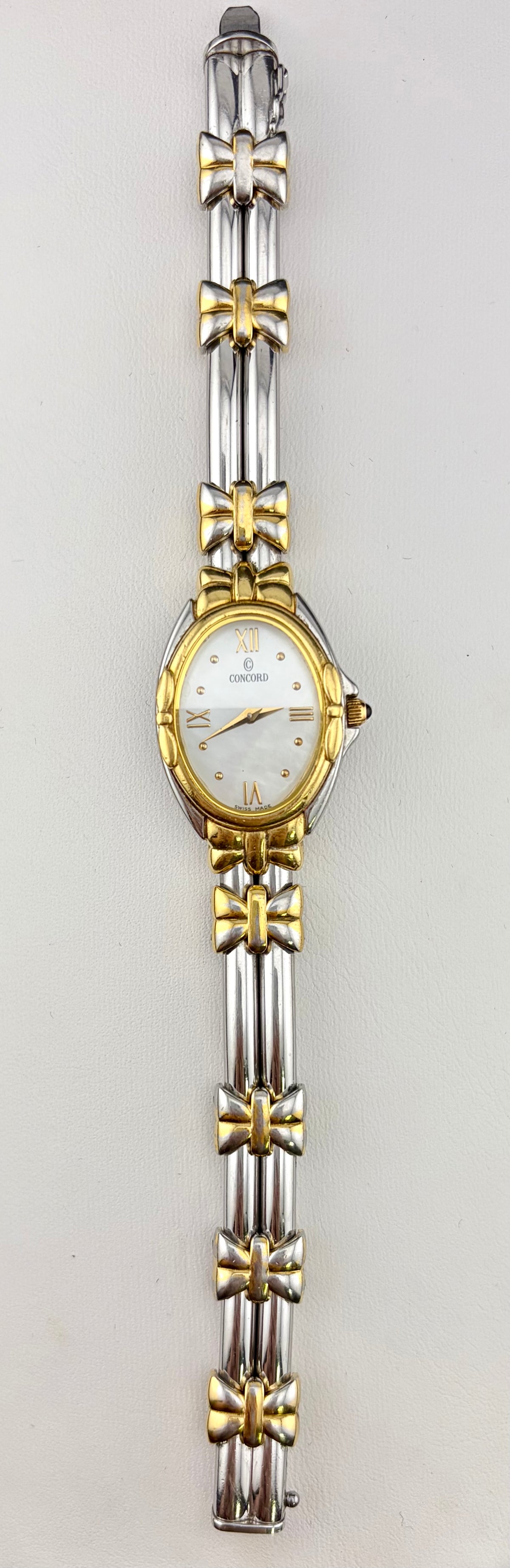 Concord Papillon Mother of Pearl Two Tone Stainless Steel Gold Tone Ladies Watch with 18k Gold Bezel