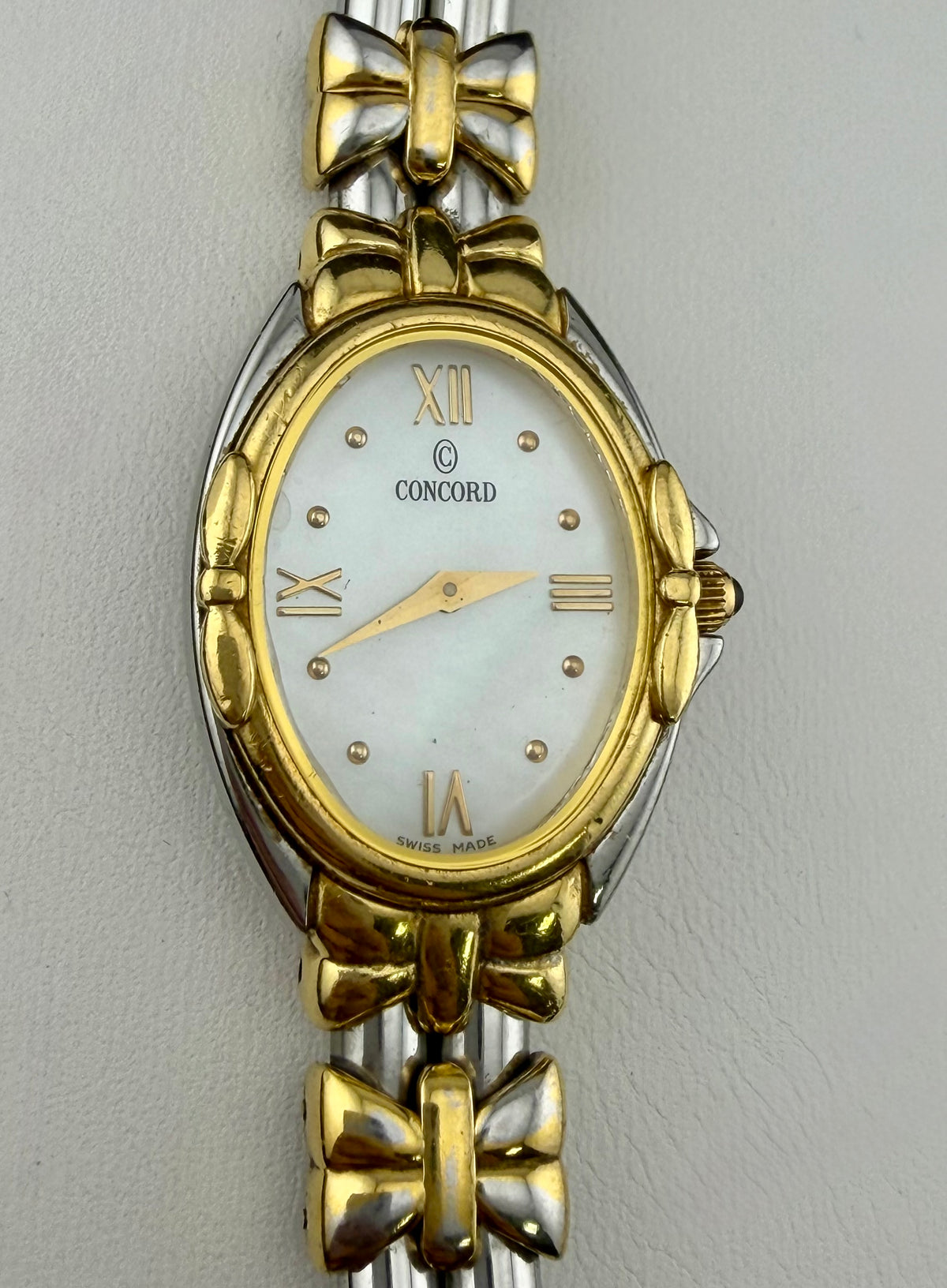 Concord Papillon Mother of Pearl Two Tone Stainless Steel Gold Tone Ladies Watch with 18k Gold Bezel