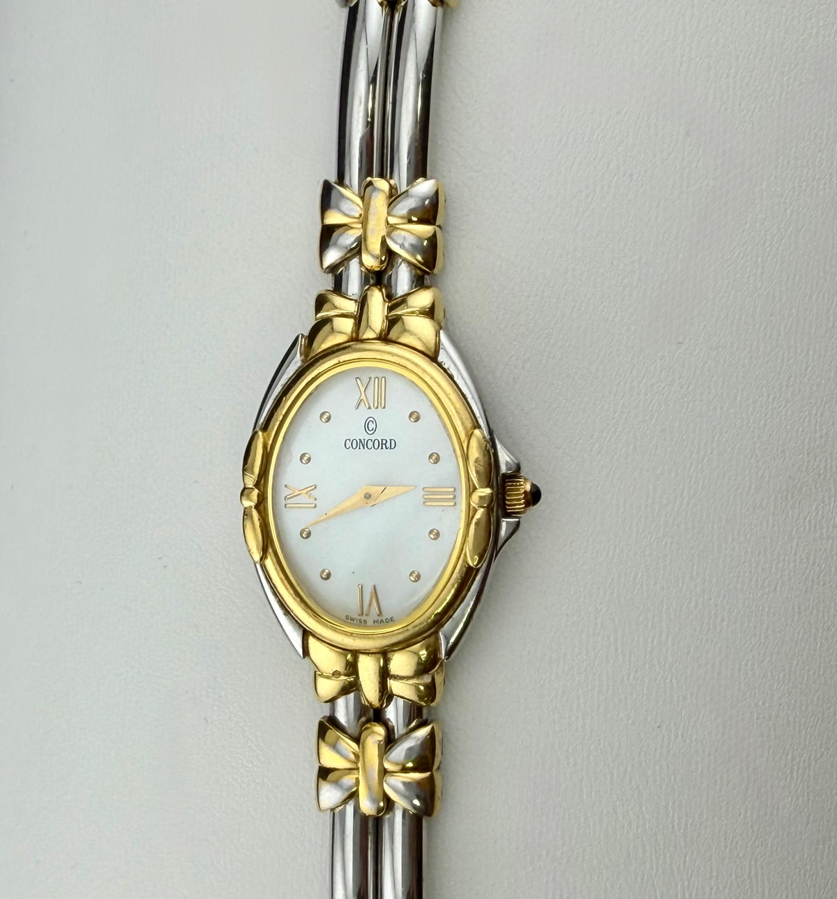 Concord Papillon Mother of Pearl Two Tone Stainless Steel Gold Tone Ladies Watch with 18k Gold Bezel