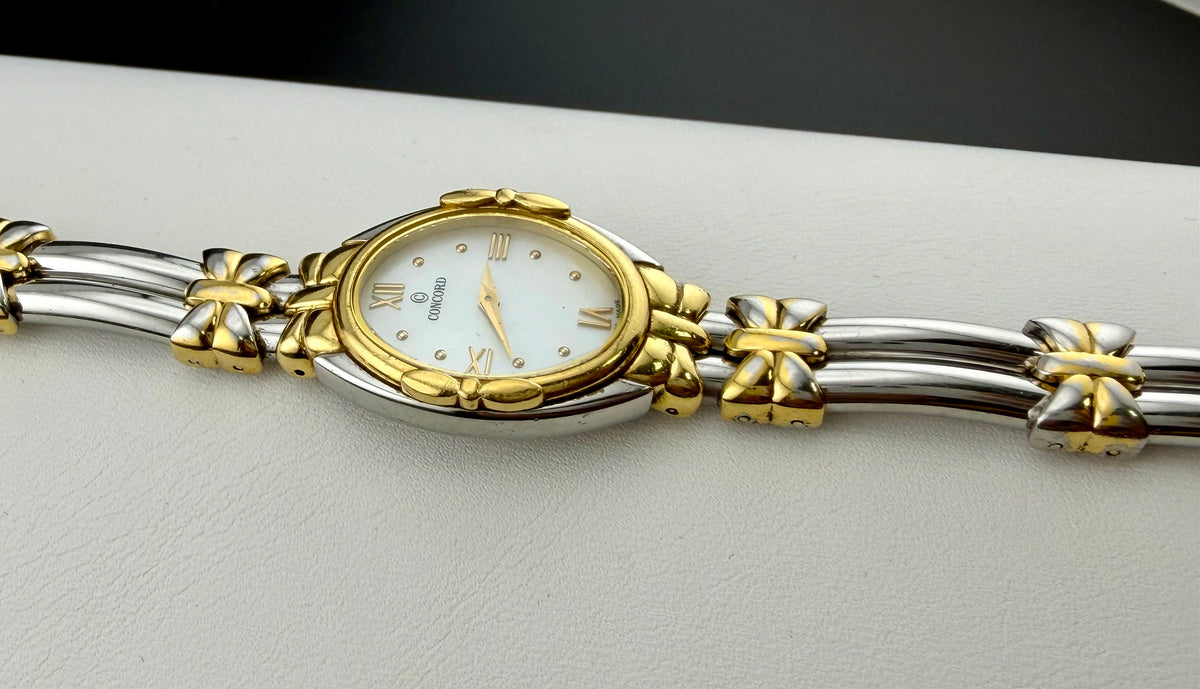 Concord Papillon Mother of Pearl Two Tone Stainless Steel Gold Tone Ladies Watch with 18k Gold Bezel