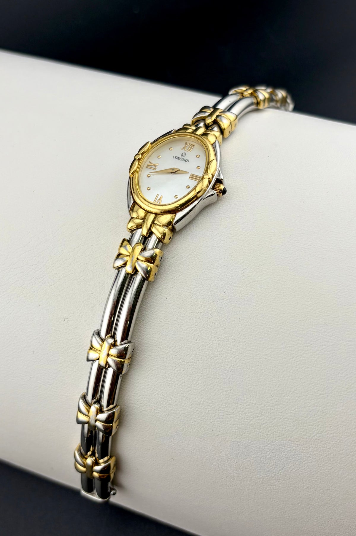 Concord Papillon Mother of Pearl Two Tone Stainless Steel Gold Tone Ladies Watch with 18k Gold Bezel