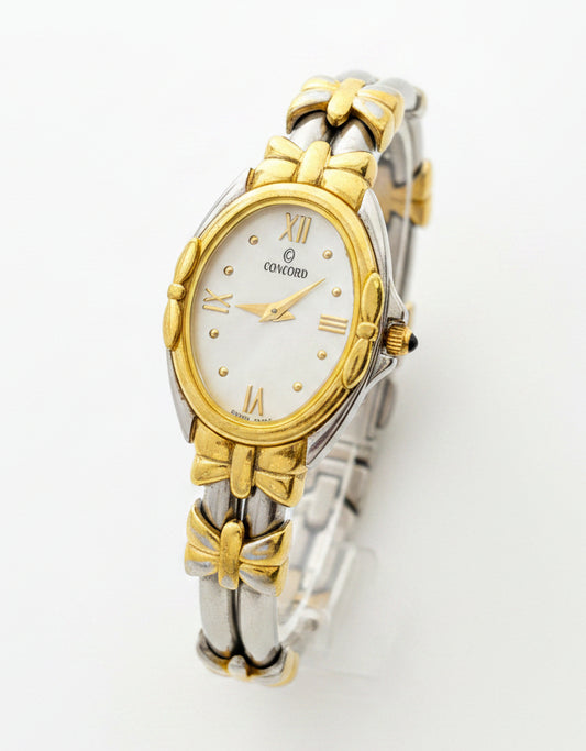 Concord Papillon Mother of Pearl Two Tone Stainless Steel Gold Tone Ladies Watch with 18k Gold Bezel