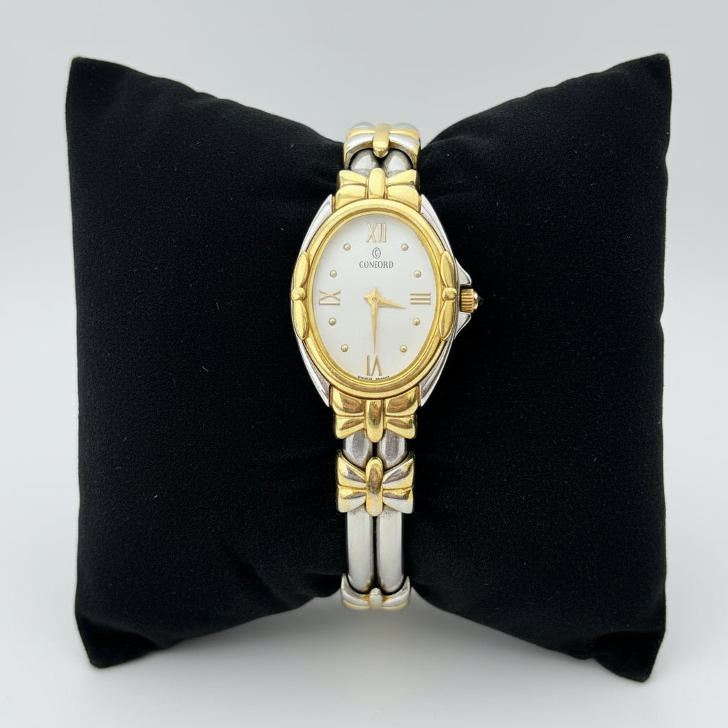 Concord Papillon Mother of Pearl Two Tone Stainless Steel Gold Tone Ladies Watch with 18k Gold Bezel