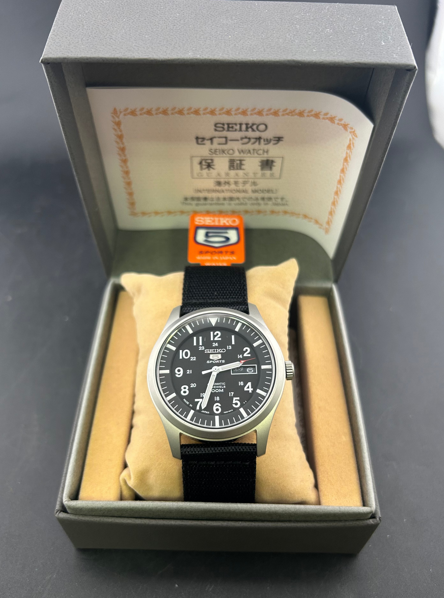 SEIKO 5 SPORTS Automatic SNZG15J1 Black Dial Black Vinyl Strap Stainless Steel Men's Watch