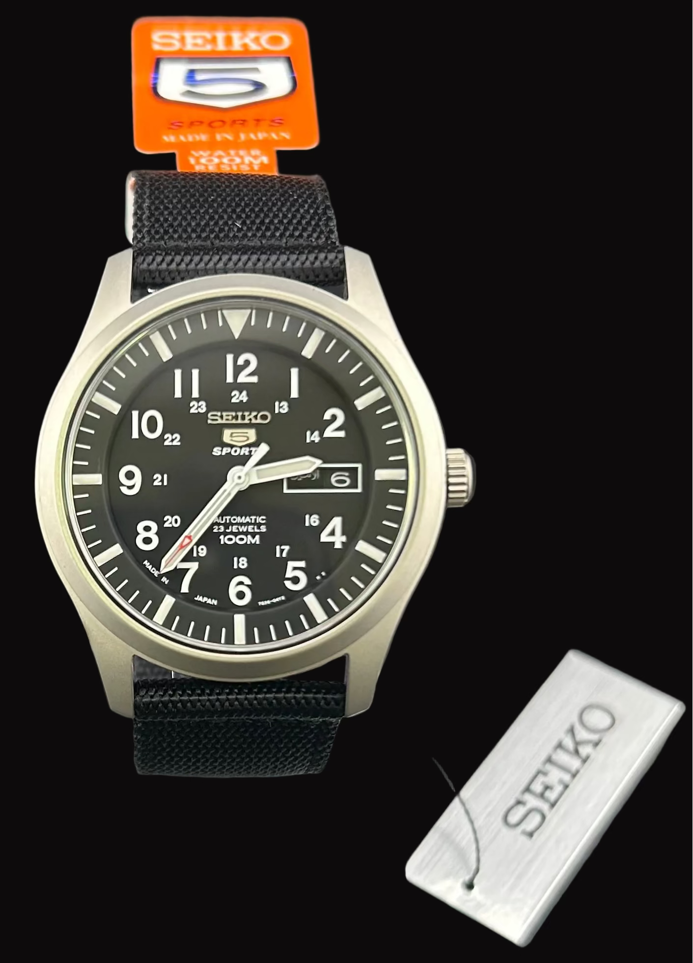 SEIKO 5 SPORTS Automatic SNZG15J1 Black Dial Black Vinyl Strap Stainless Steel Men's Watch