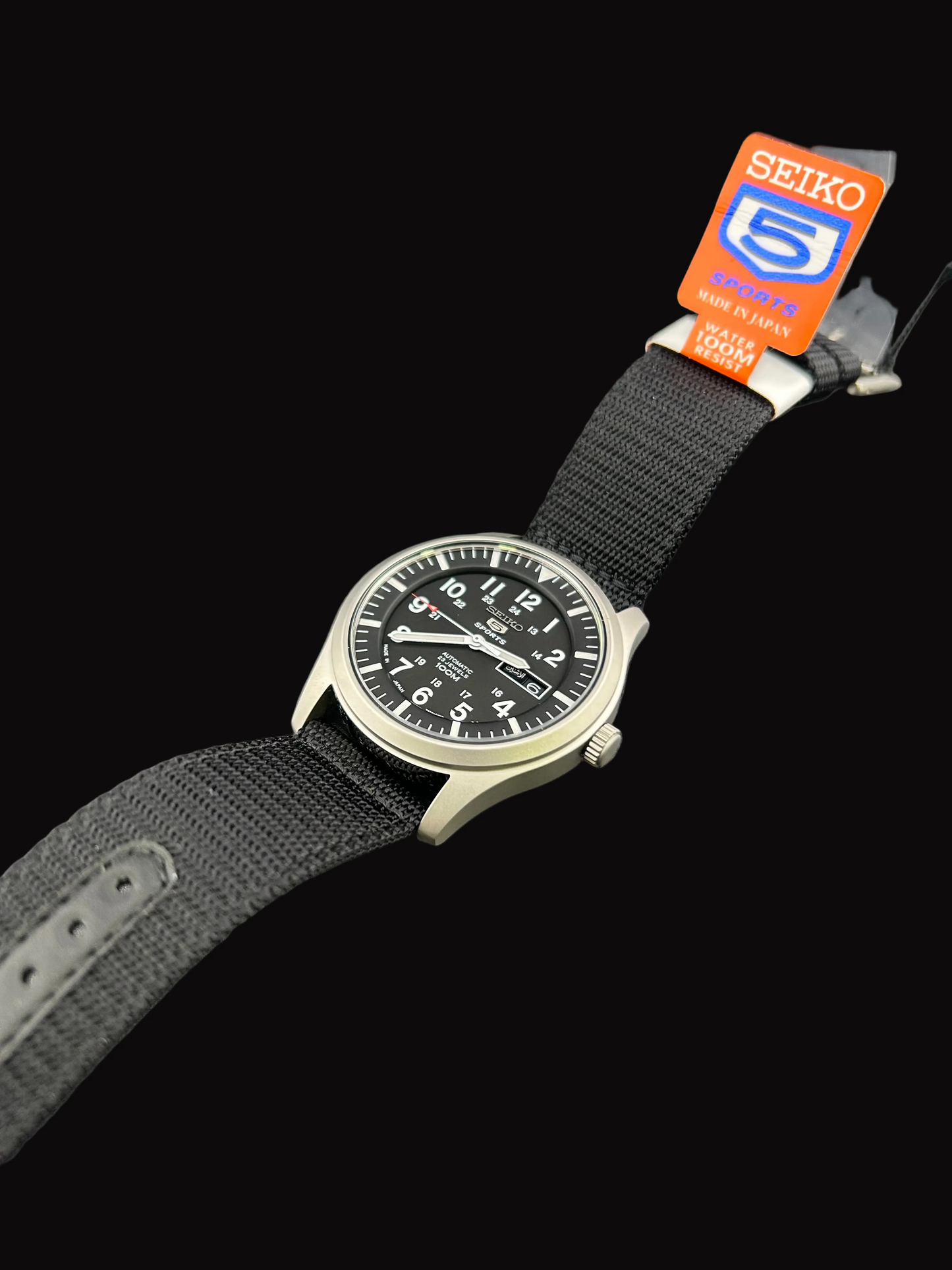 SEIKO 5 SPORTS Automatic SNZG15J1 Black Dial Black Vinyl Strap Stainless Steel Men's Watch