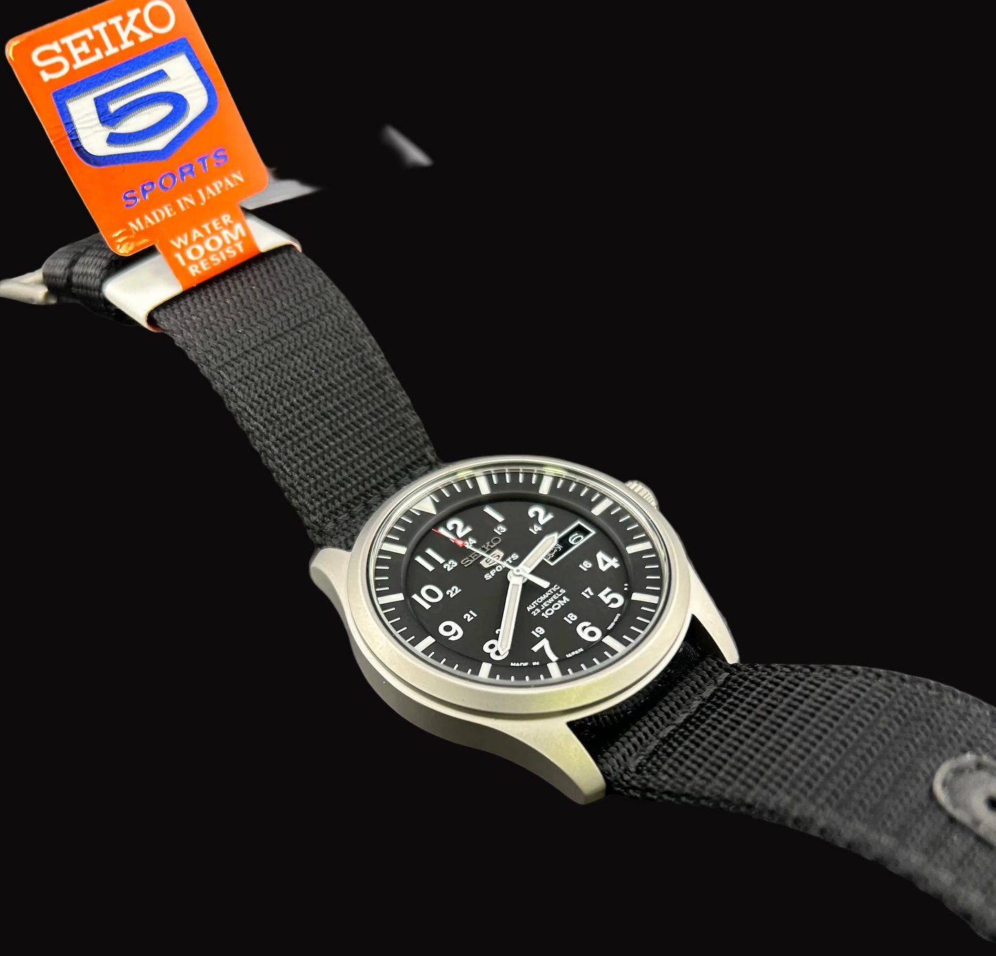 SEIKO 5 SPORTS Automatic SNZG15J1 Black Dial Black Vinyl Strap Stainless Steel Men's Watch