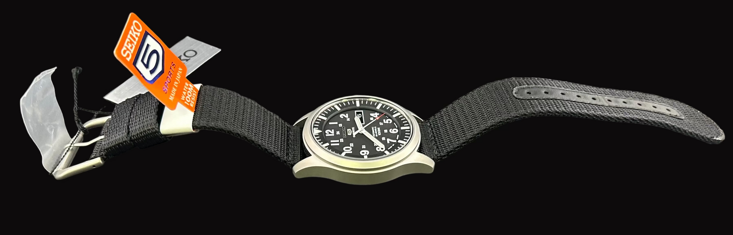 SEIKO 5 SPORTS Automatic SNZG15J1 Black Dial Black Vinyl Strap Stainless Steel Men's Watch